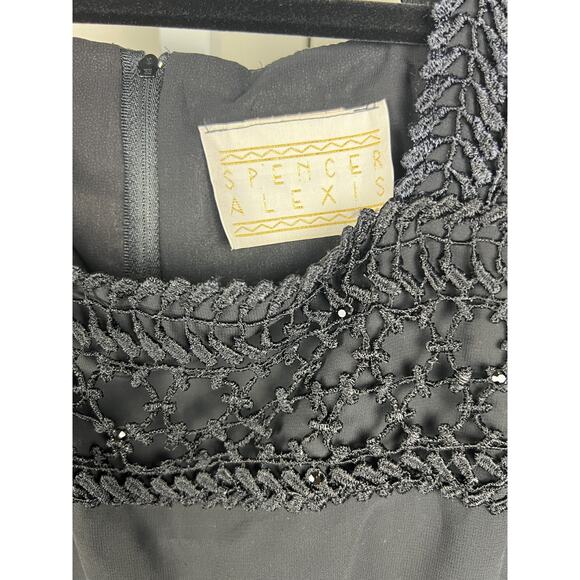 Spencer Alexis Elegant Sheer Black Embroidered Evening Wide Leg Jumpsuit 10/M - Picture 2 of 8